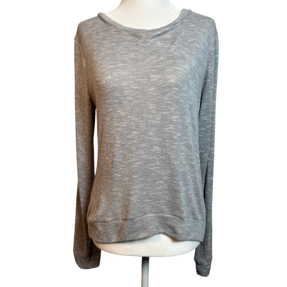 Belle du Jour Gray Lace Up Sleeve Knit Top Medium
